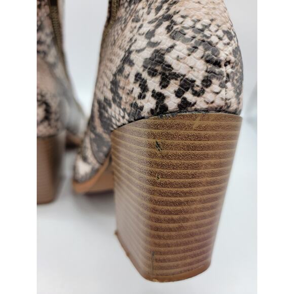 Pierre Dumas Snakeskin Chunky Heel Ankle Booties Boot Side Zip Square Toe Size 8 - Picture 5 of 11